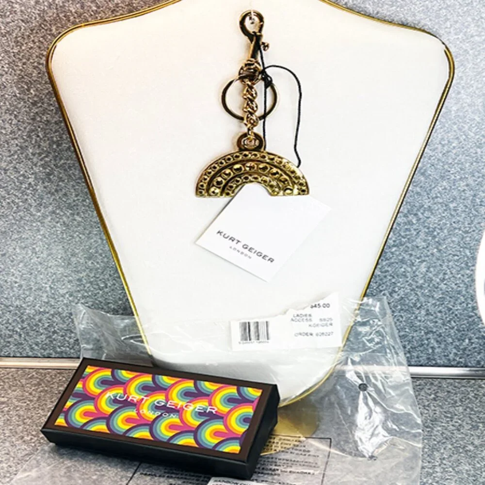 Kurt Geiger ~ London Rainbow Charm Studded Keyring NWT/NIB - Picture 2 of 6